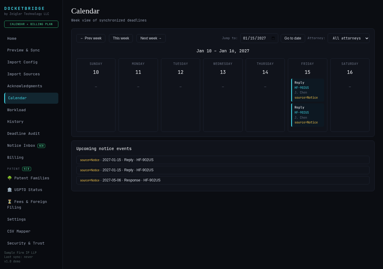 Calendar page with notice events